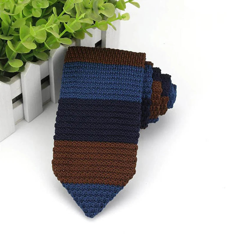 Cravate classique en tricot pour homme, 7 cm, rayures, couleur unie, formelle, pour marié, mariage, affaires, accessoires