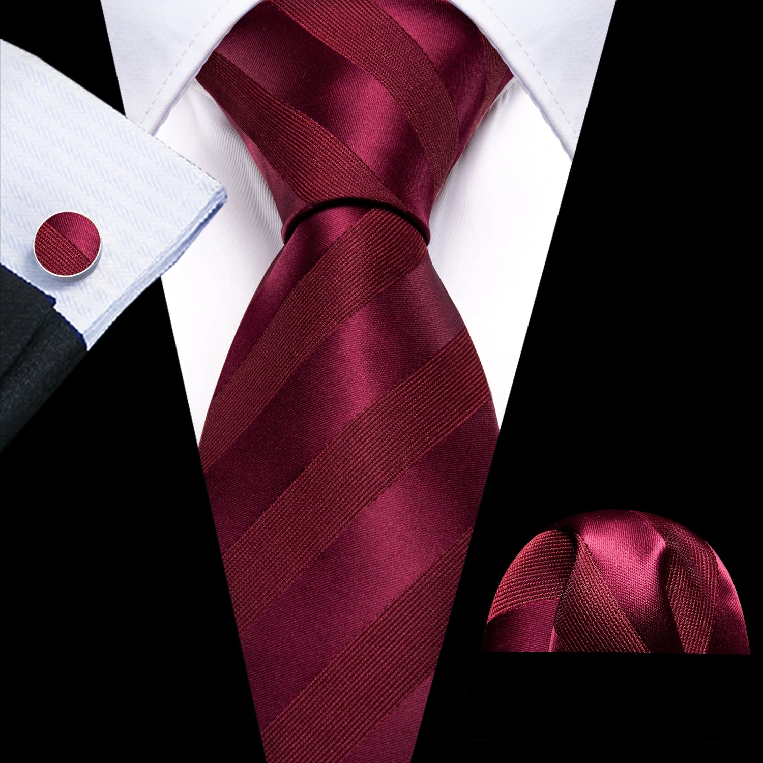 Corbata de boda de seda roja con rayas de tejido jacquard para hombre, juego de corbata, pañuelo y gemelos, Barry.Wang, diseñador de moda FA-5028