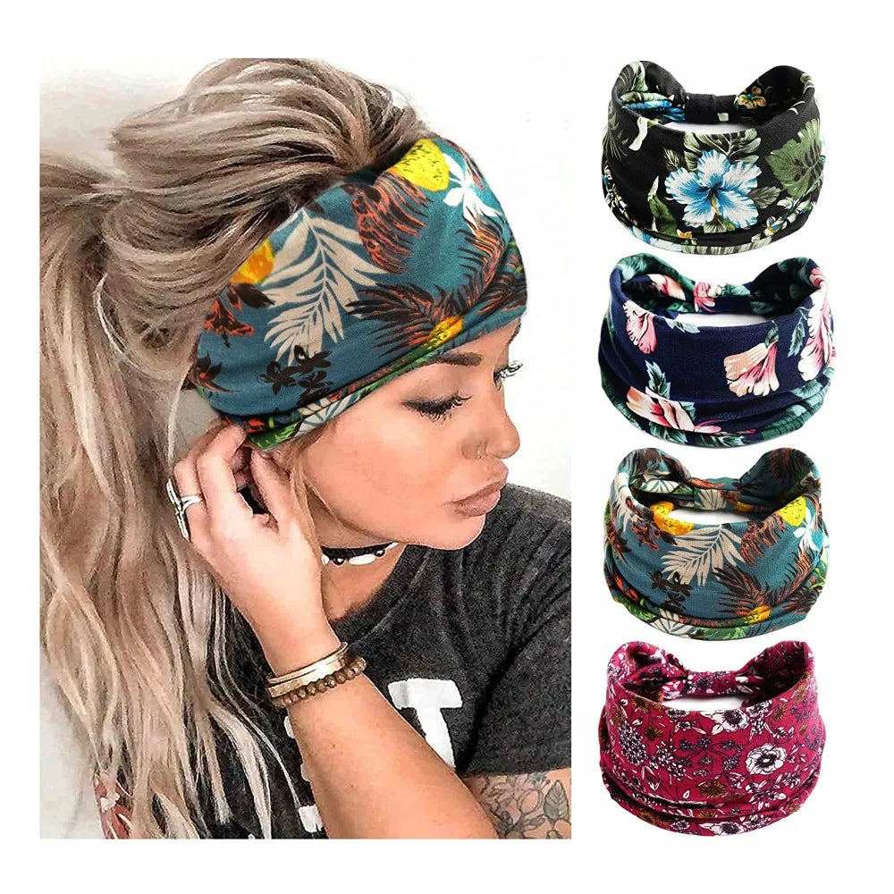 Fashion Boho Ethnic Style Headbands Vintage Knot Elastic Turban Headwrap For Women Girls Hair Band Soft Bandana Hair Accessories