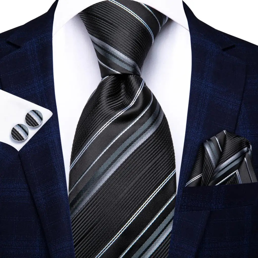 Corbata de boda de seda a rayas negras y rojas para hombre, gemelos de regalo, corbata de moda para negocios y fiestas, envío directo, diseño Hi-Tie