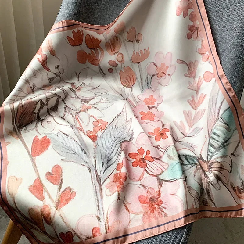 Petit foulard en satin de soie pour femmes, imprimé tendance, 53 x 53 cm, carré, pour le cou, pour le printemps