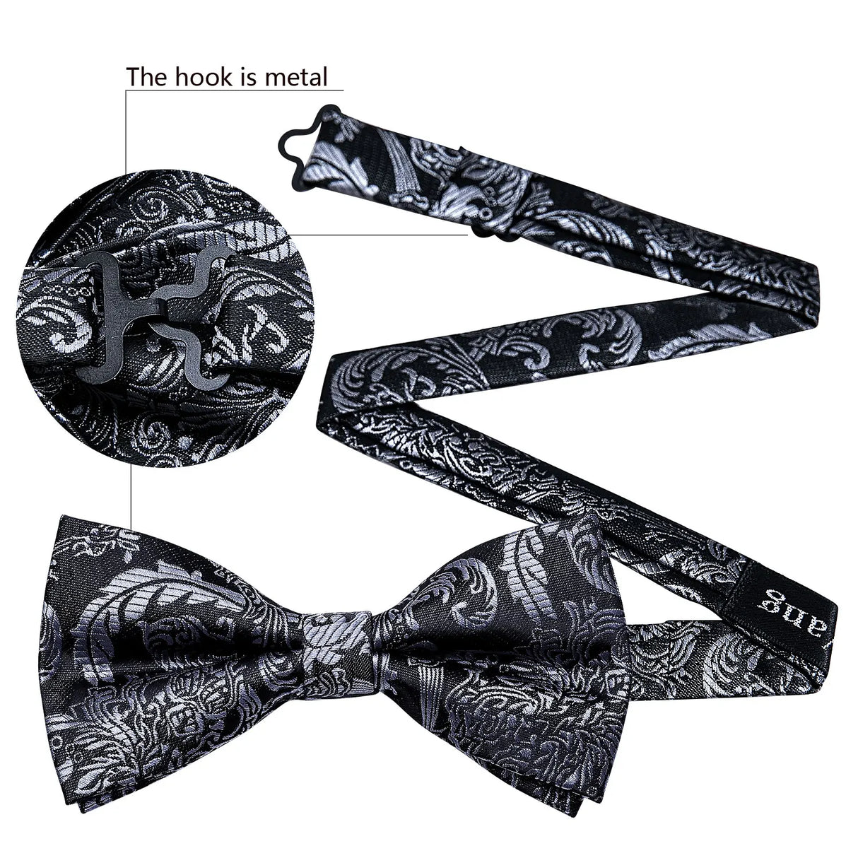 Barry.Wang Silk Mens Bow Tie White Green Pink Purple Jacquard Paisley Floral Pre-Tied Bowtie Hanky Cuffs Set Wedding Business