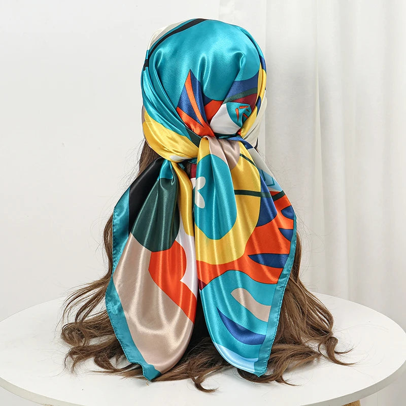 2024 Mode Kopftuch Satin Quadratischer Schal für Frauen Halstuch Weiblicher Seidenschal Foulard Hijab Stirnband Haarbänder Bandana