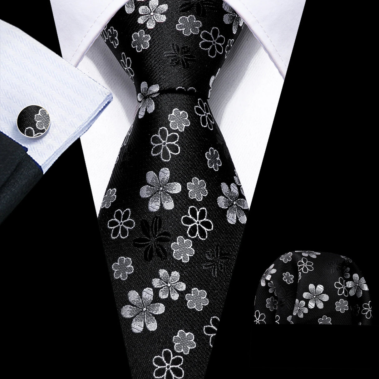 Corbatas de seda negras para hombre, clásicas, lisas, de alta calidad, tejidas, de bolsillo, con gemelos, para fiestas, formales, de diseño Barry.Wang
