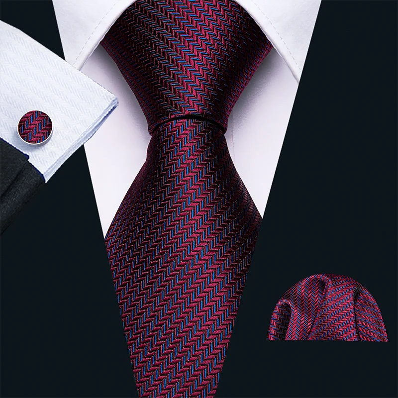 Corbata de boda de seda roja con rayas de tejido jacquard para hombre, juego de corbata, pañuelo y gemelos, Barry.Wang, diseñador de moda FA-5028
