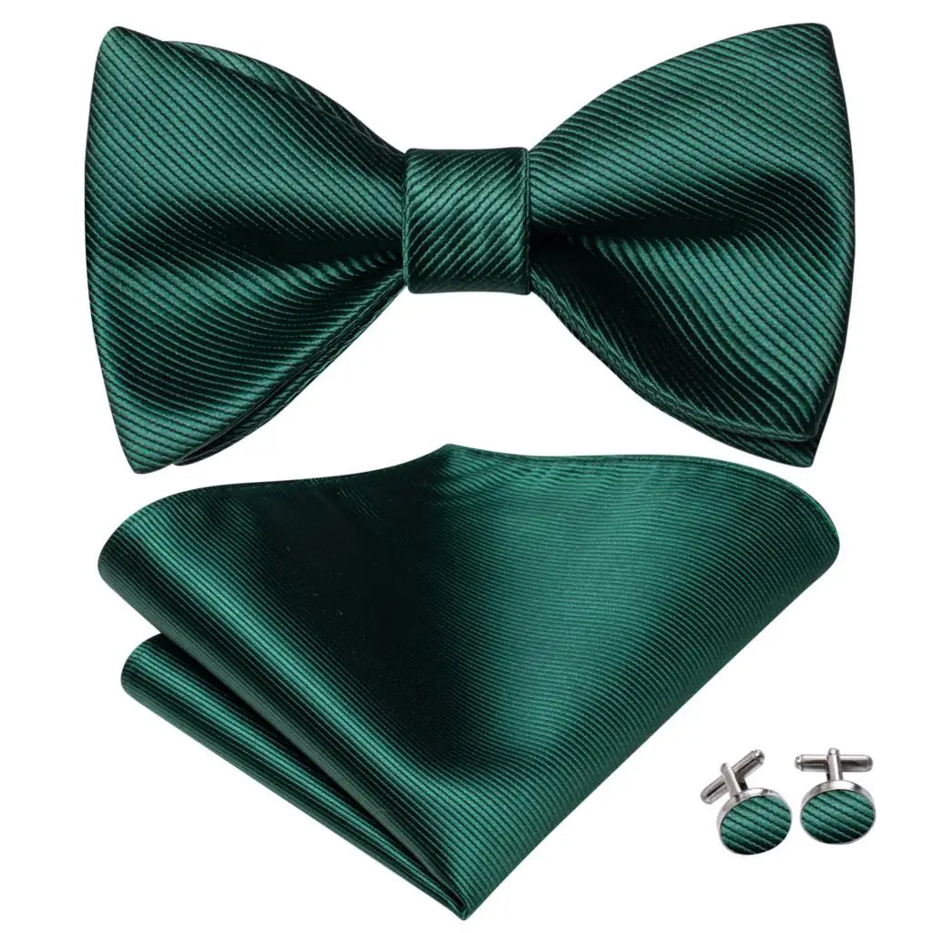 Hi-Tie - Juego de gemelos y pañuelo de seda para hombre, diseño de lazo, en azul, rojo, dorado, negro y blanco, con nudo de mariposa en jacquard para boda y negocios