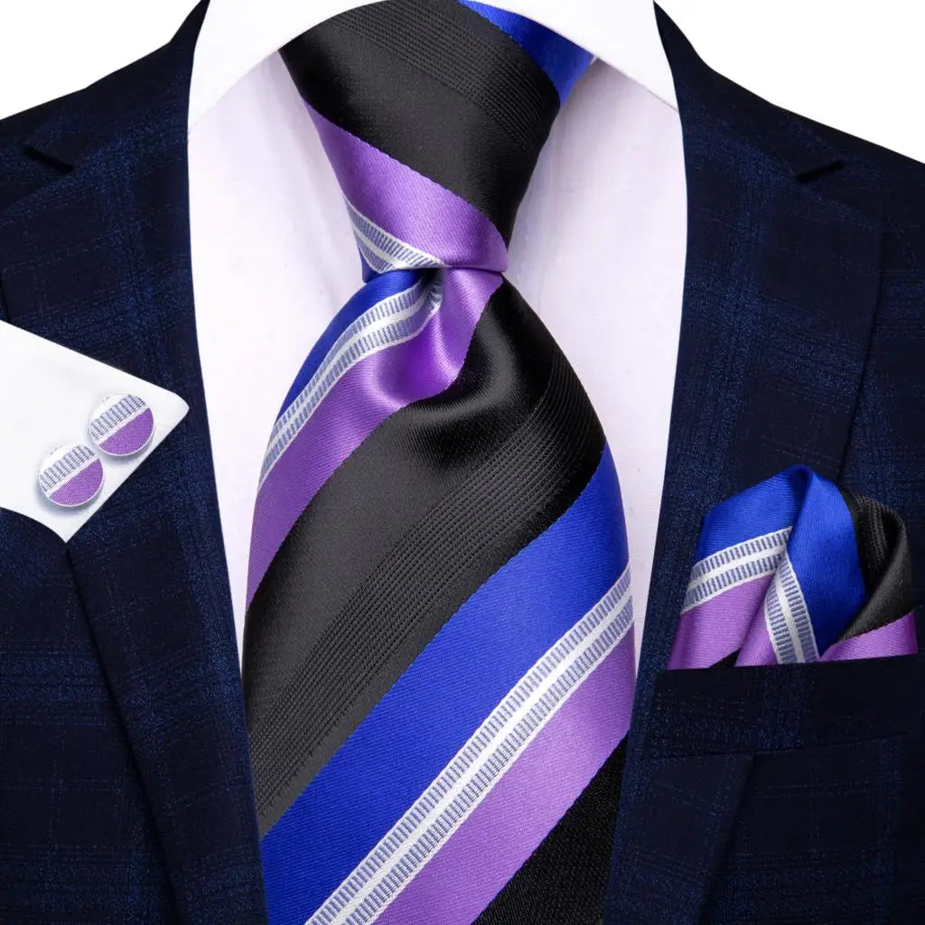 Corbata de boda de seda a rayas negras y rojas para hombre, gemelos de regalo, corbata de moda para negocios y fiestas, envío directo, diseño Hi-Tie