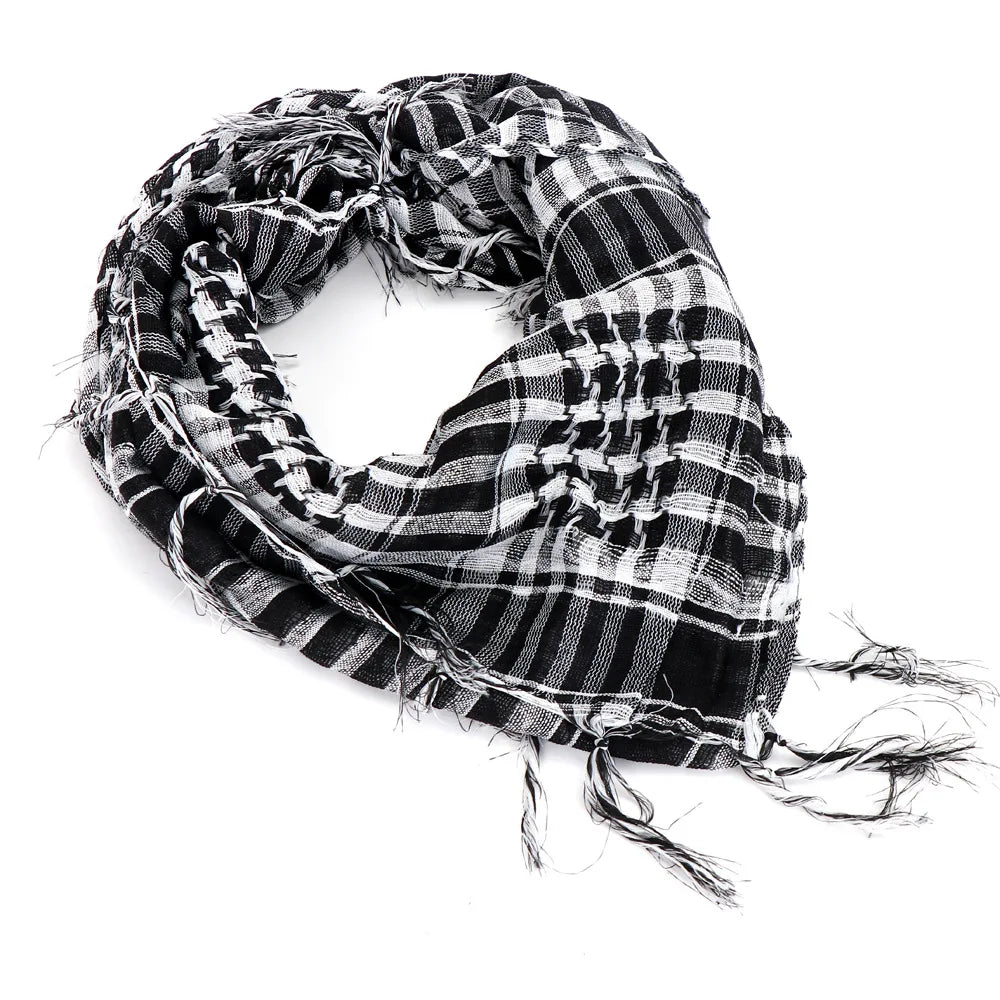 Unisex Leichter karierter Schal mit Fransen, arabischer Wüstenschal, weicher taktischer Schal, Herren und Damen, Militär-Turban, Schal, Militär, Airsoft, Schmerz
