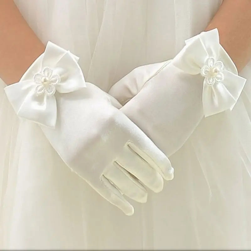 Mädchenhandschuhe mit Schleife, bezaubernde Party-Fäustlinge, Zeremonie, Kommunion, Kleid, Zubehör, Kinder, Oper, Abendparty
