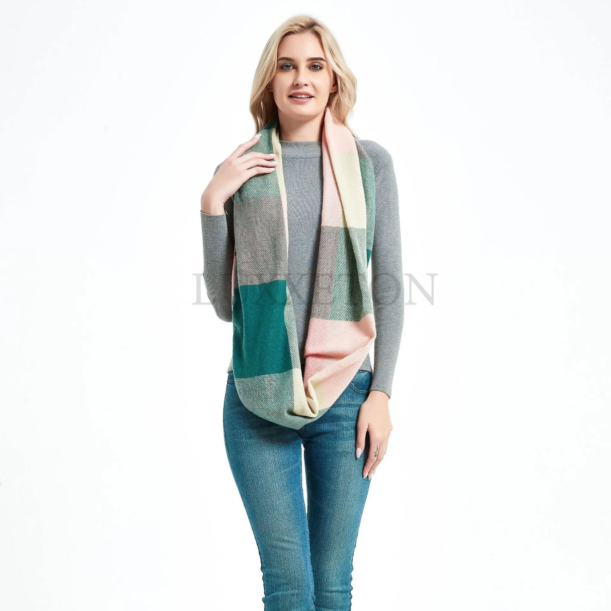 Damen Kaschmir-Schal mit Karomuster, warm, für den Winter, mit verstecktem Reißverschluss, Taschenschal, Damenhals, warm, Reise-Ringschal