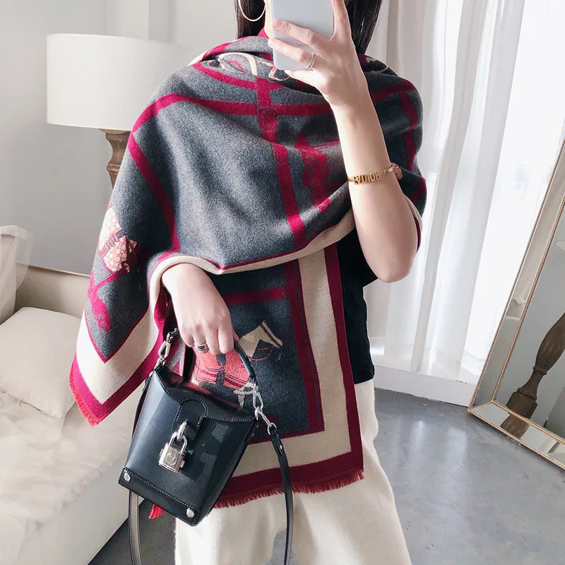 2022 Luxus Pashmina Schal Lady Wraps Winter Kaschmir Warme Schals Bufanda Kette Designer Print Marke Schals