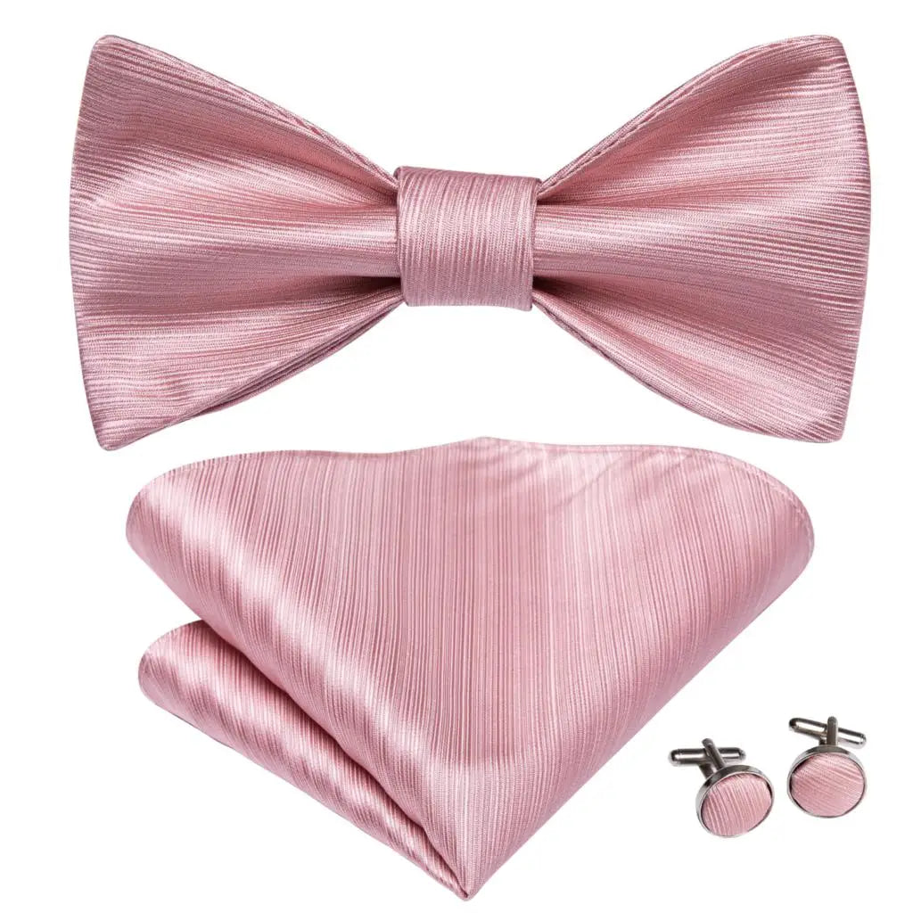 Hi-Tie - Juego de gemelos y pañuelo de seda para hombre, diseño de lazo, en azul, rojo, dorado, negro y blanco, con nudo de mariposa en jacquard para boda y negocios