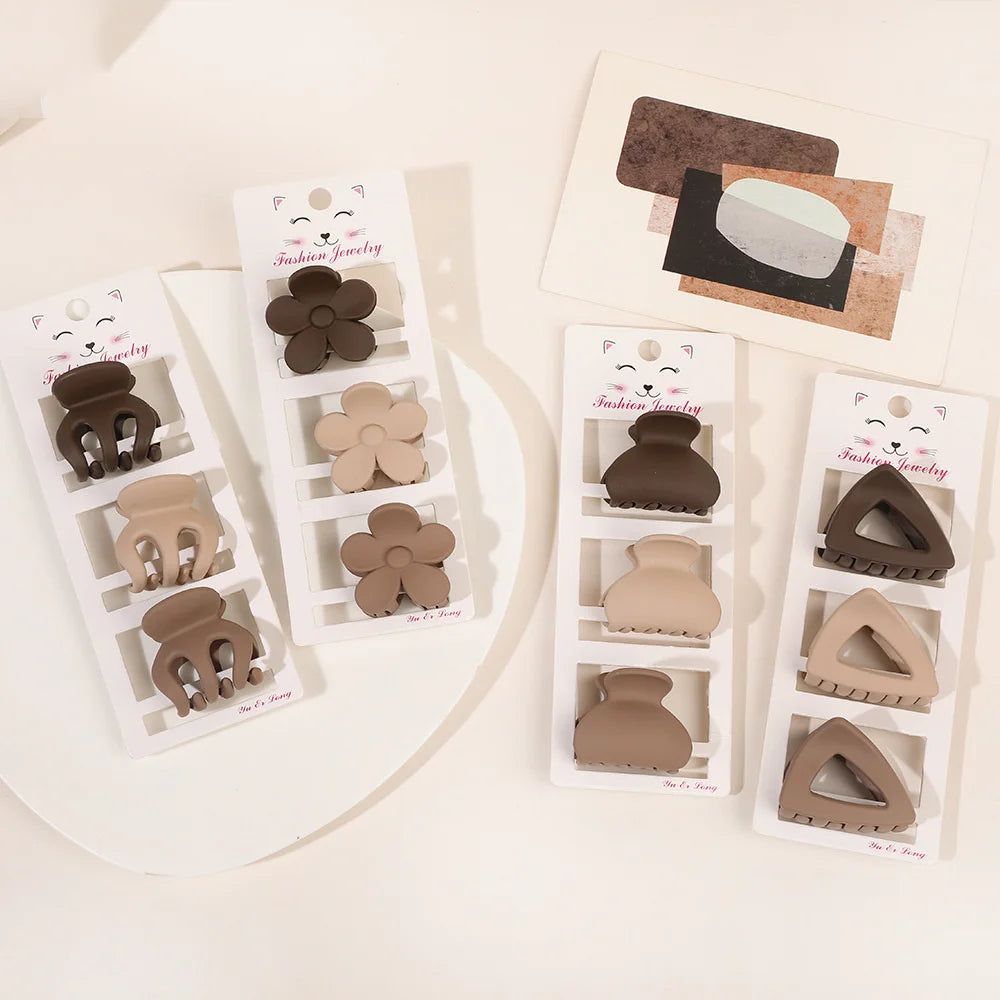 New Fashion Coffee Color Three-piece Set Frosted Geometric Hairpin Hair Clip Barrettes for Women Girl Hair Accessorie Headwear