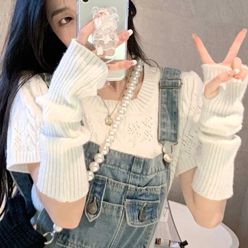 Y2K Fingerless Mittens Women Knitted Gloves Cosplay Anime Gloves Winter Arm Warmers Punk Gothic Harajuku Knit Mitten Arm Sleeves