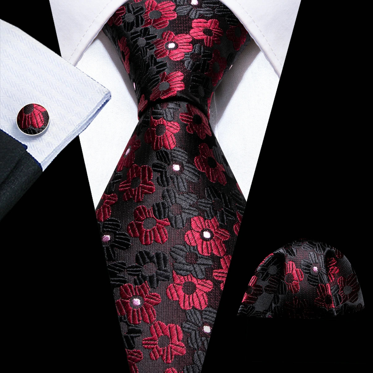 Corbata de boda de seda roja con rayas de tejido jacquard para hombre, juego de corbata, pañuelo y gemelos, Barry.Wang, diseñador de moda FA-5028