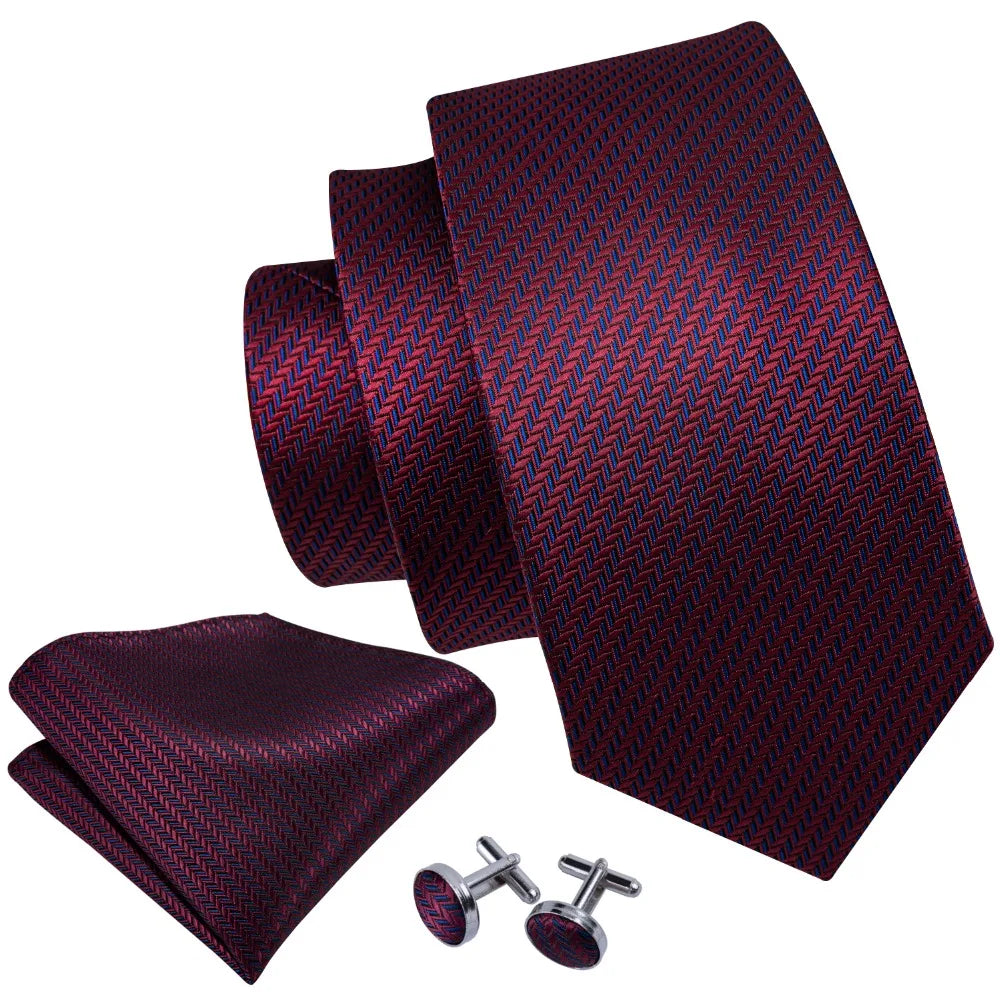 Corbata de boda de seda roja con rayas de tejido jacquard para hombre, juego de corbata, pañuelo y gemelos, Barry.Wang, diseñador de moda FA-5028