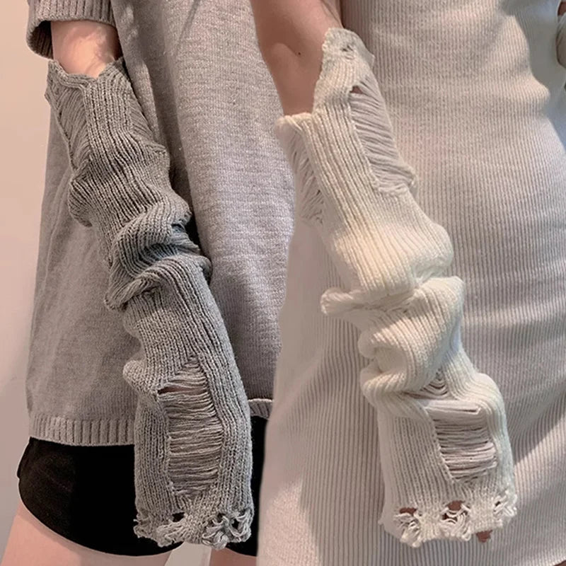 Unisex-Handschuhe, zerfetzt, Punk, Gothic, halbfingerlos, Manschette, Strickhandschuhe, Damen und Herren, weiche Fäustlinge, gebrochene Stretch-Armwärmer