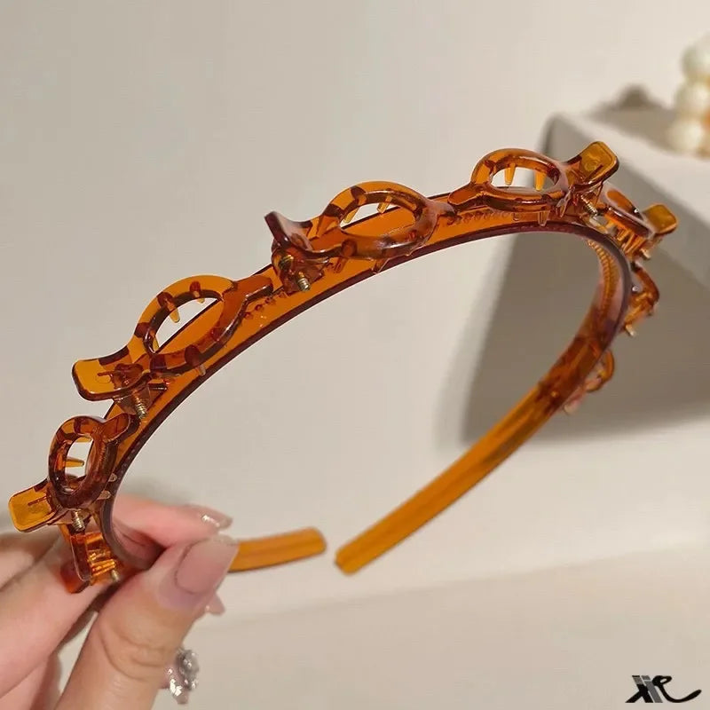 Fashion Women Girls Non-Slip Hair Bands With Clips Double Layer Headbands Hairstyle Bezel Hair Hoop Hair Accessories Headwear