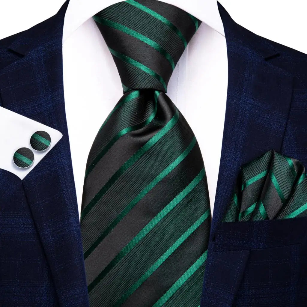 Corbata de boda de seda a rayas negras y rojas para hombre, gemelos de regalo, corbata de moda para negocios y fiestas, envío directo, diseño Hi-Tie