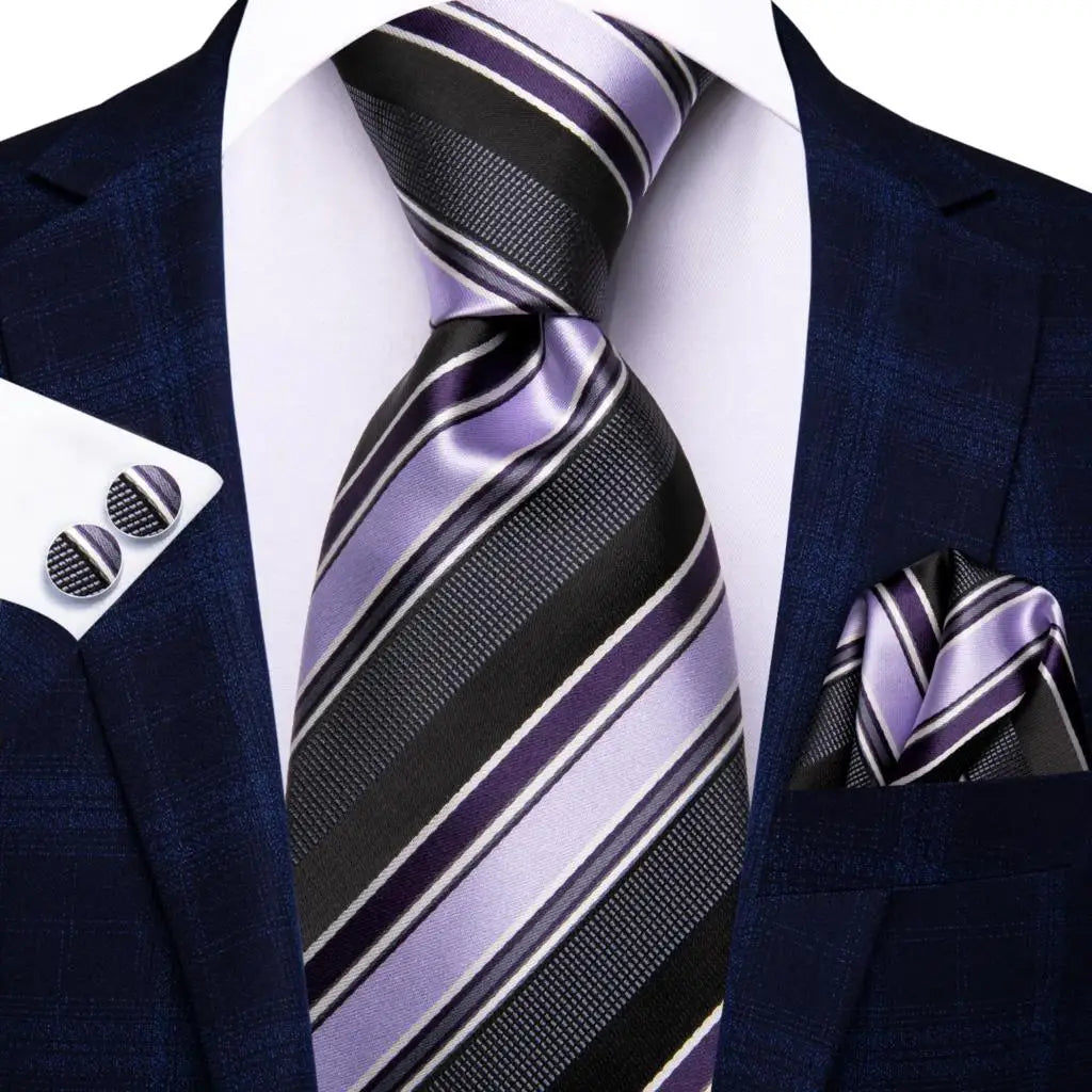 Corbata de boda de seda a rayas negras y rojas para hombre, gemelos de regalo, corbata de moda para negocios y fiestas, envío directo, diseño Hi-Tie