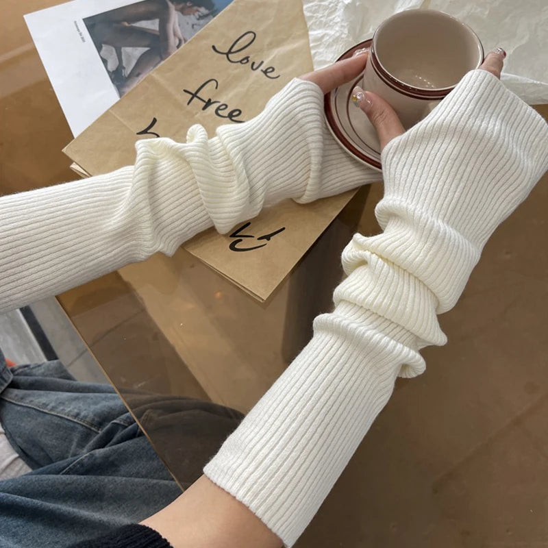 Y2K Fingerless Mittens Women Knitted Gloves Cosplay Anime Gloves Winter Arm Warmers Punk Gothic Harajuku Knit Mitten Arm Sleeves