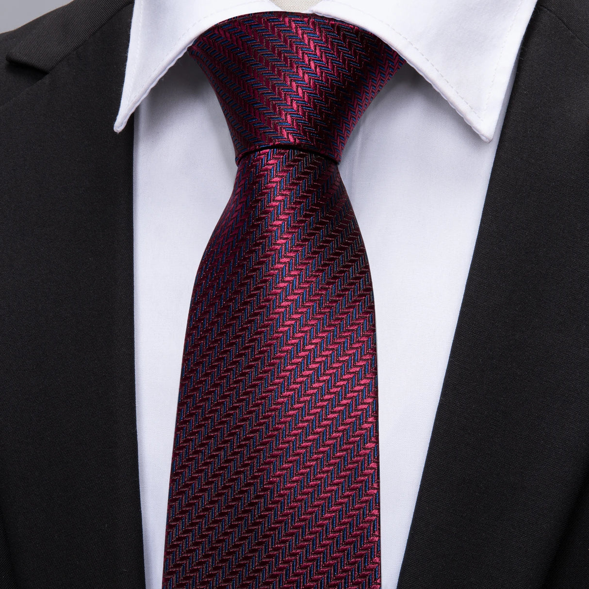 Corbata de boda de seda roja con rayas de tejido jacquard para hombre, juego de corbata, pañuelo y gemelos, Barry.Wang, diseñador de moda FA-5028