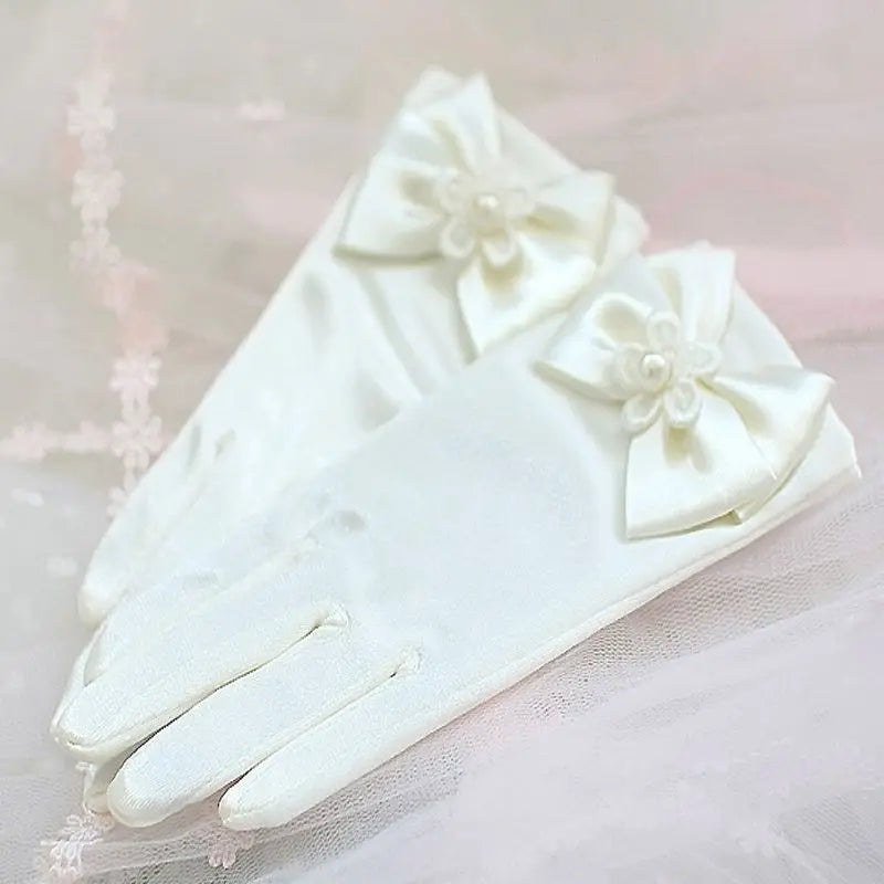 Mädchenhandschuhe mit Schleife, bezaubernde Party-Fäustlinge, Zeremonie, Kommunion, Kleid, Zubehör, Kinder, Oper, Abendparty