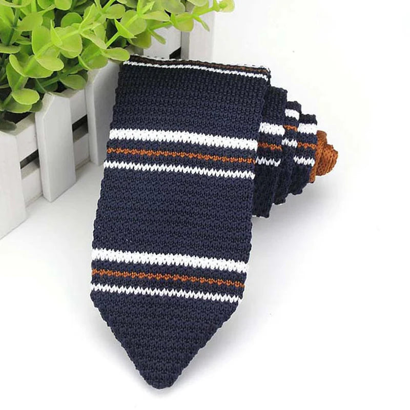Cravate classique en tricot pour homme, 7 cm, rayures, couleur unie, formelle, pour marié, mariage, affaires, accessoires