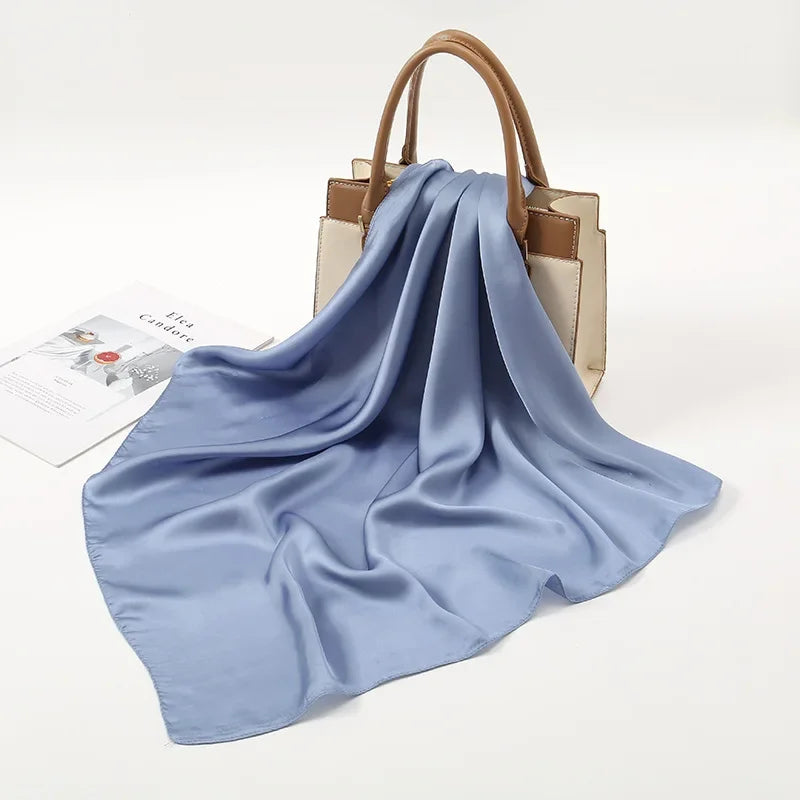 Foulard tendance en soie pour femme, couleur unie, rose, vert, blanc, 70 x 70 cm