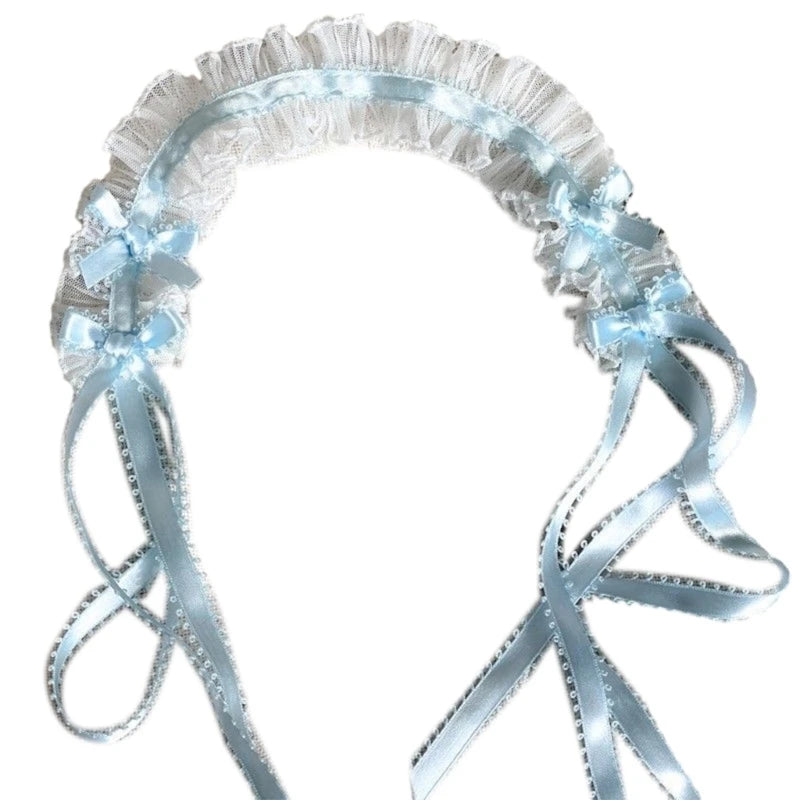 Gothic Headbands for Women Subculture Headband Gothic Bow White Headwear Cosplay Maid Flouncing Photo Props