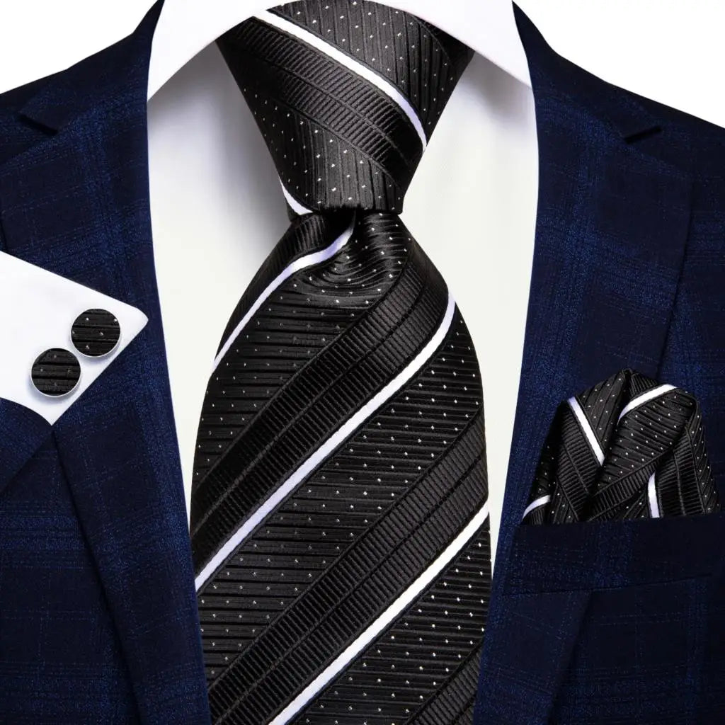 Corbata de boda de seda a rayas negras y rojas para hombre, gemelos de regalo, corbata de moda para negocios y fiestas, envío directo, diseño Hi-Tie