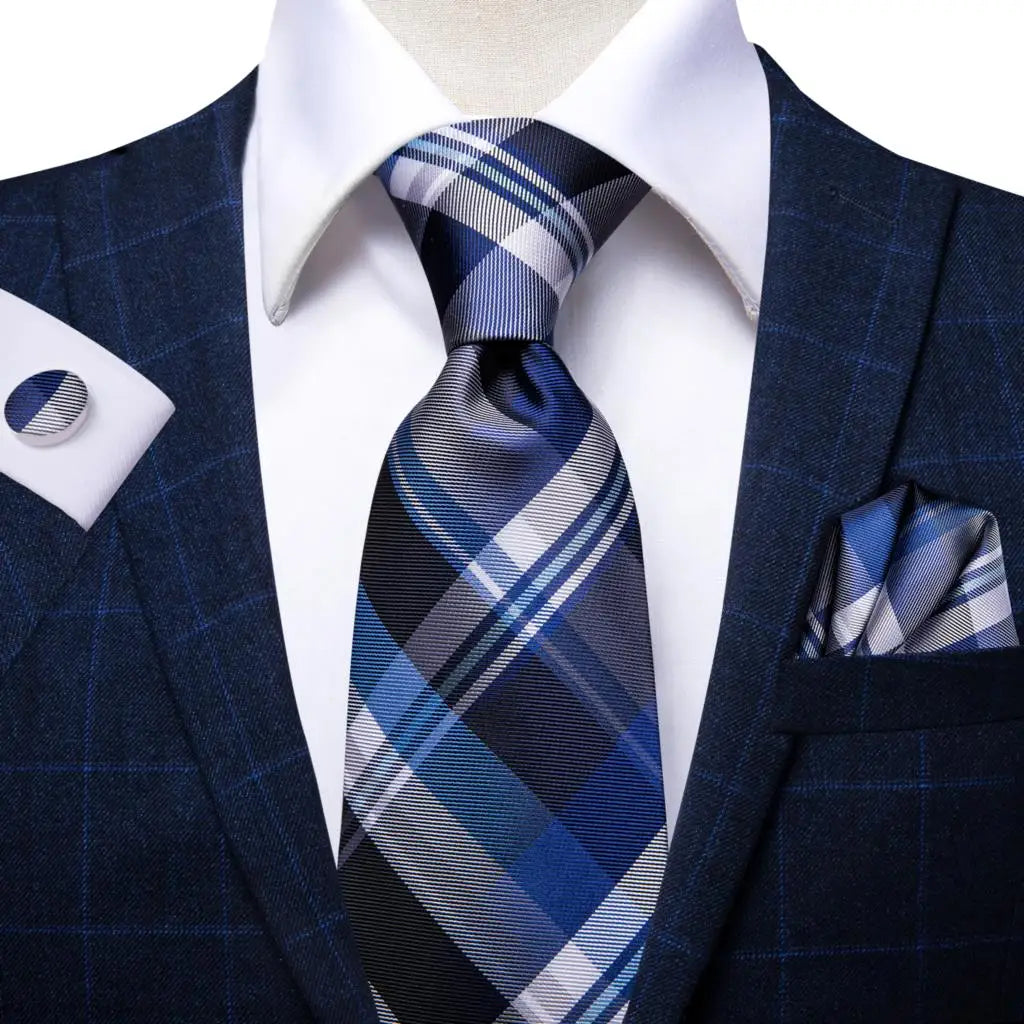 Cravate de mariage en soie à carreaux gris Hi-Tie pour homme, accessoire tendance, idéal pour les affaires et les fêtes, livraison directe