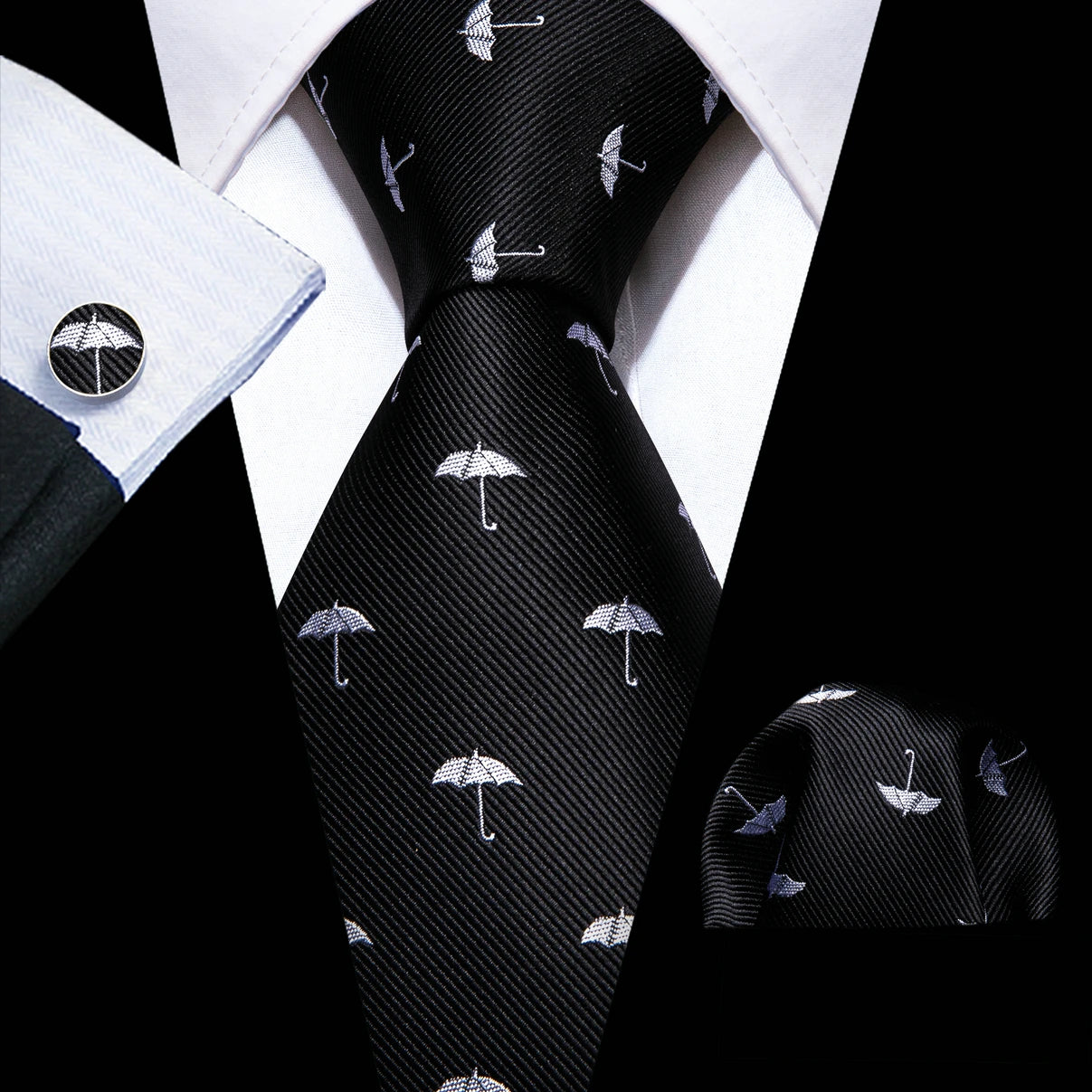 Corbatas de seda negras para hombre, clásicas, lisas, de alta calidad, tejidas, de bolsillo, con gemelos, para fiestas, formales, de diseño Barry.Wang