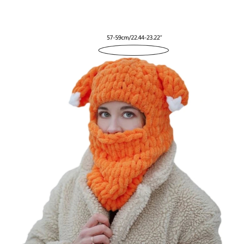 Winter Cartoon Knitting Hat Cute Animal Ear Cosplay Hat Outdoor Sport Hat Woolen Caps Windproof Headwear Balaclava Photo Props