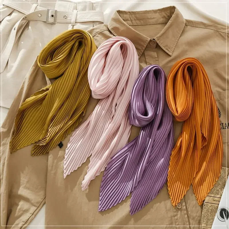 70*70cm Kleine Crinkle Hijab Schal Für Frauen Silk Satin Taschentuch Tasche Schals Weibliche Sqaure Stirnband Haar Schals für Damen
