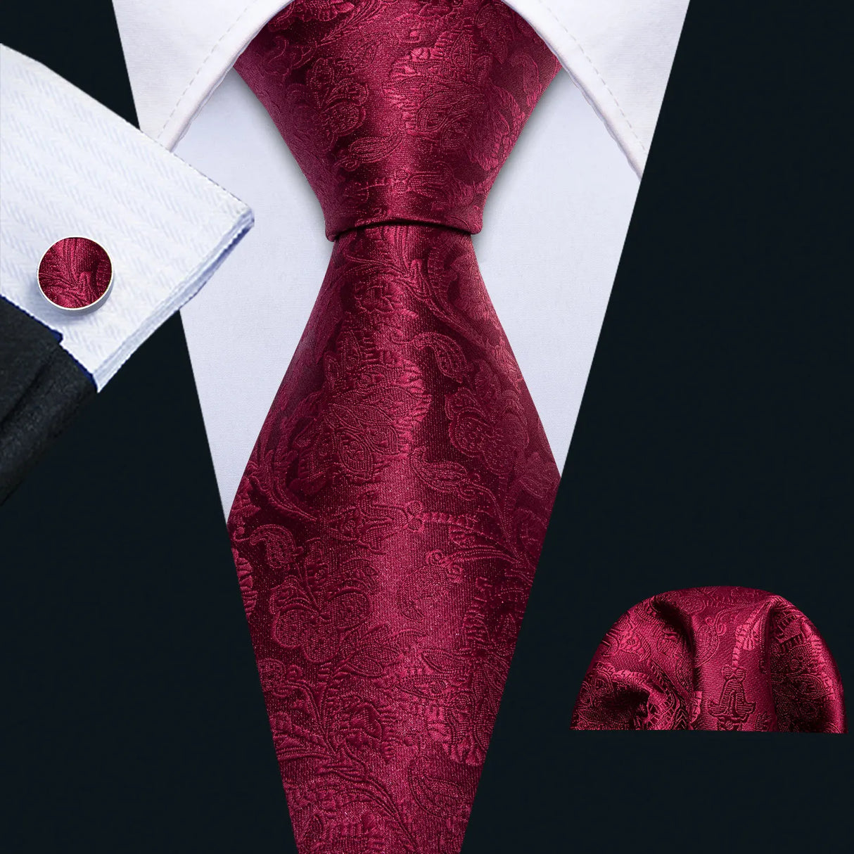 Corbata de boda de seda roja con rayas de tejido jacquard para hombre, juego de corbata, pañuelo y gemelos, Barry.Wang, diseñador de moda FA-5028