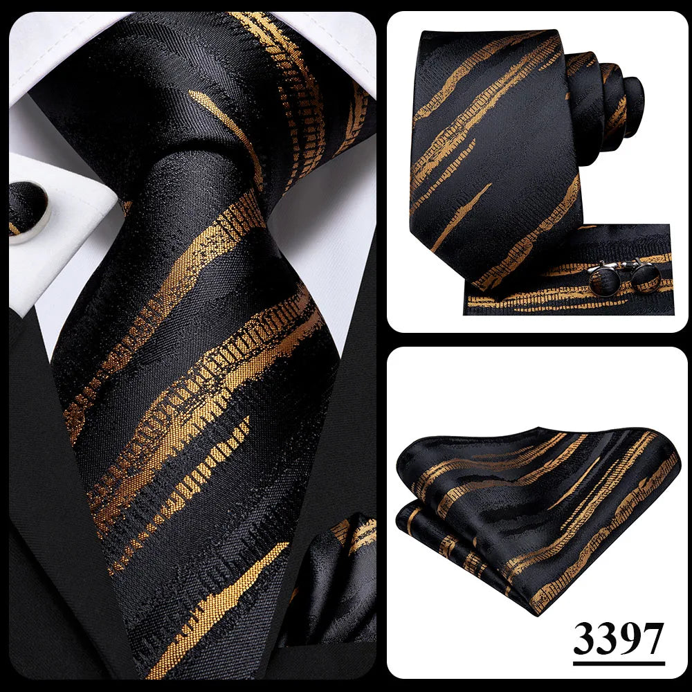 Corbata de boda de seda a rayas negras y rojas para hombre, gemelos de regalo, corbata de moda para negocios y fiestas, envío directo, diseño Hi-Tie