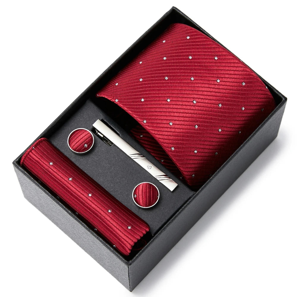 2023 New Style Wedding Gift Tie Pocket Squares Set Necktie Box Men Solid Black Suit Accessories Fit Wedding