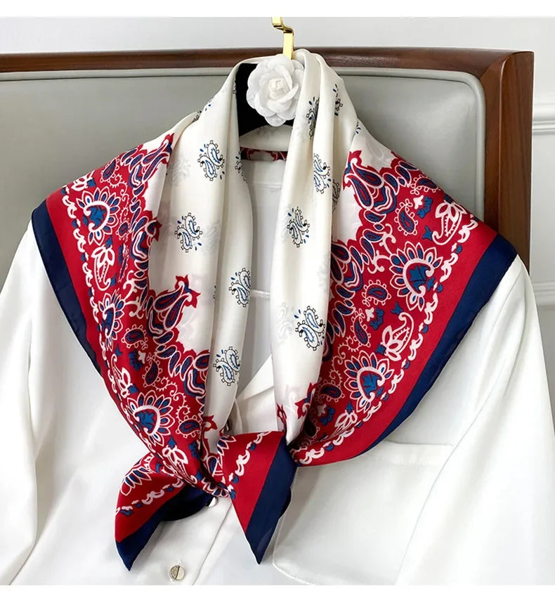 Foulard imprimé cachemire pour femme, 70 x 70 cm, bandana, hijab, petit châle, en soie
