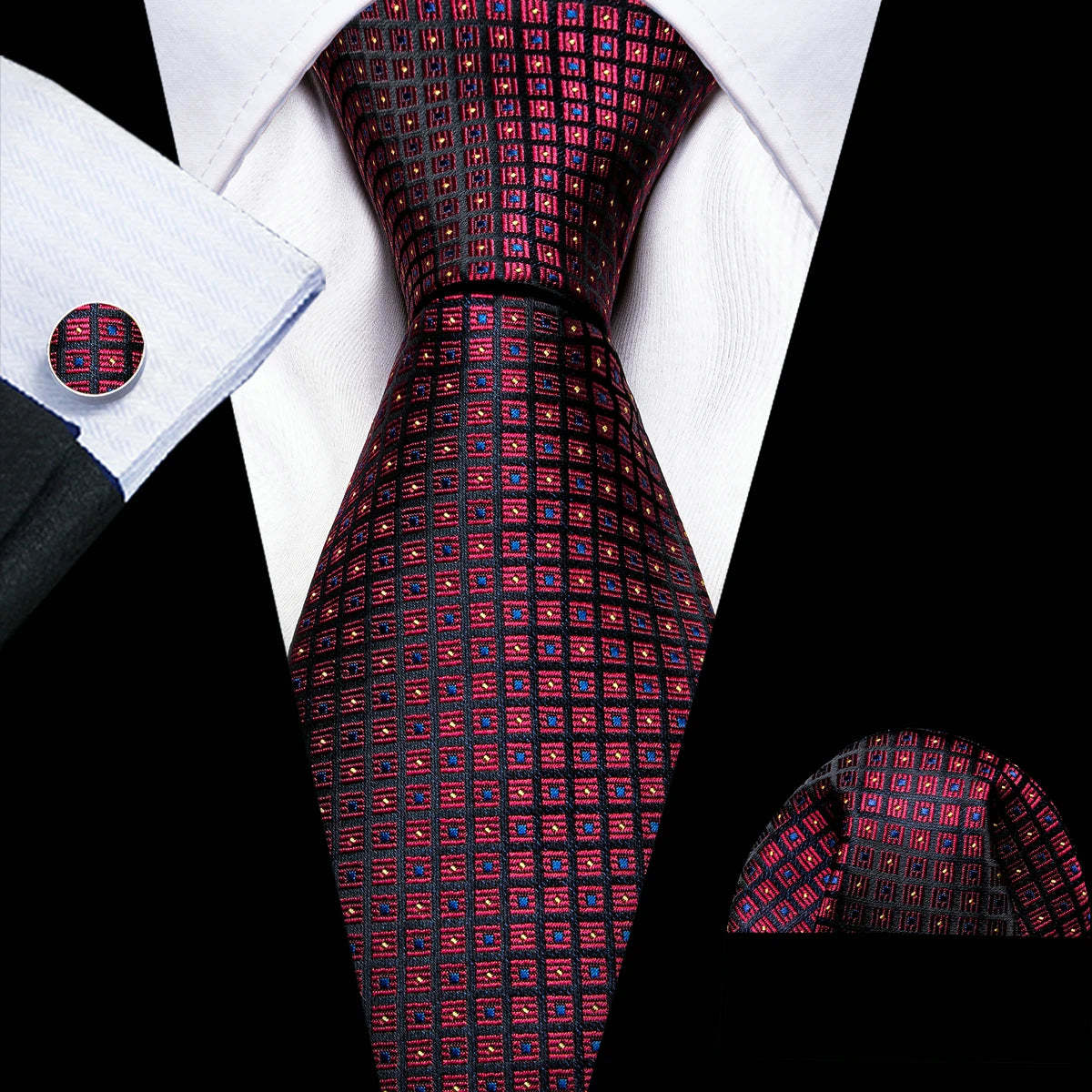 Corbata de boda de seda roja con rayas de tejido jacquard para hombre, juego de corbata, pañuelo y gemelos, Barry.Wang, diseñador de moda FA-5028