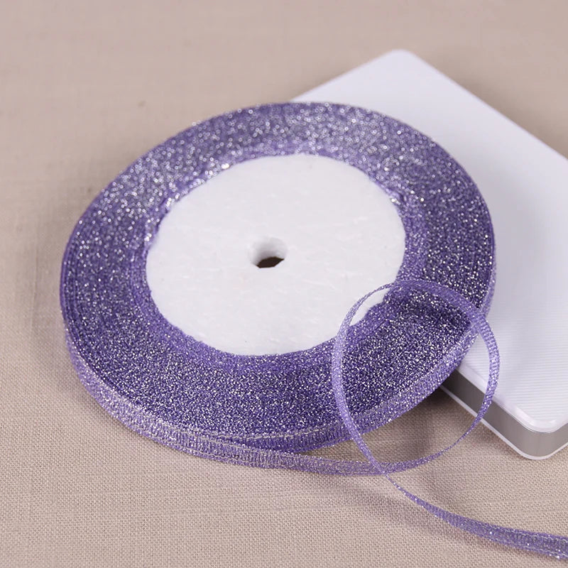 Rubans métalliques pailletés dorés et argentés de 6 mm (1/4"), 25 yards, pour bricolage, artisanat, couture, tissu, fête de Noël, mariage, emballage cadeau