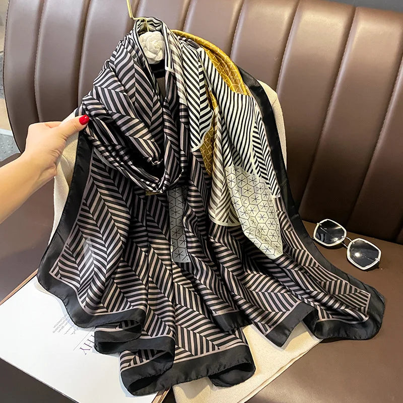 Foulard en soie pour femme, marque de luxe, châle, écharpe, doux, style européen, pour la plage, 180 x 90 cm