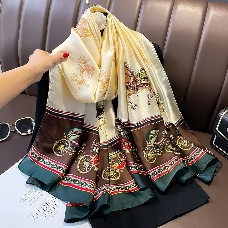 Foulard en soie pour femme, marque de luxe, châle, écharpe, doux, style européen, pour la plage, 180 x 90 cm