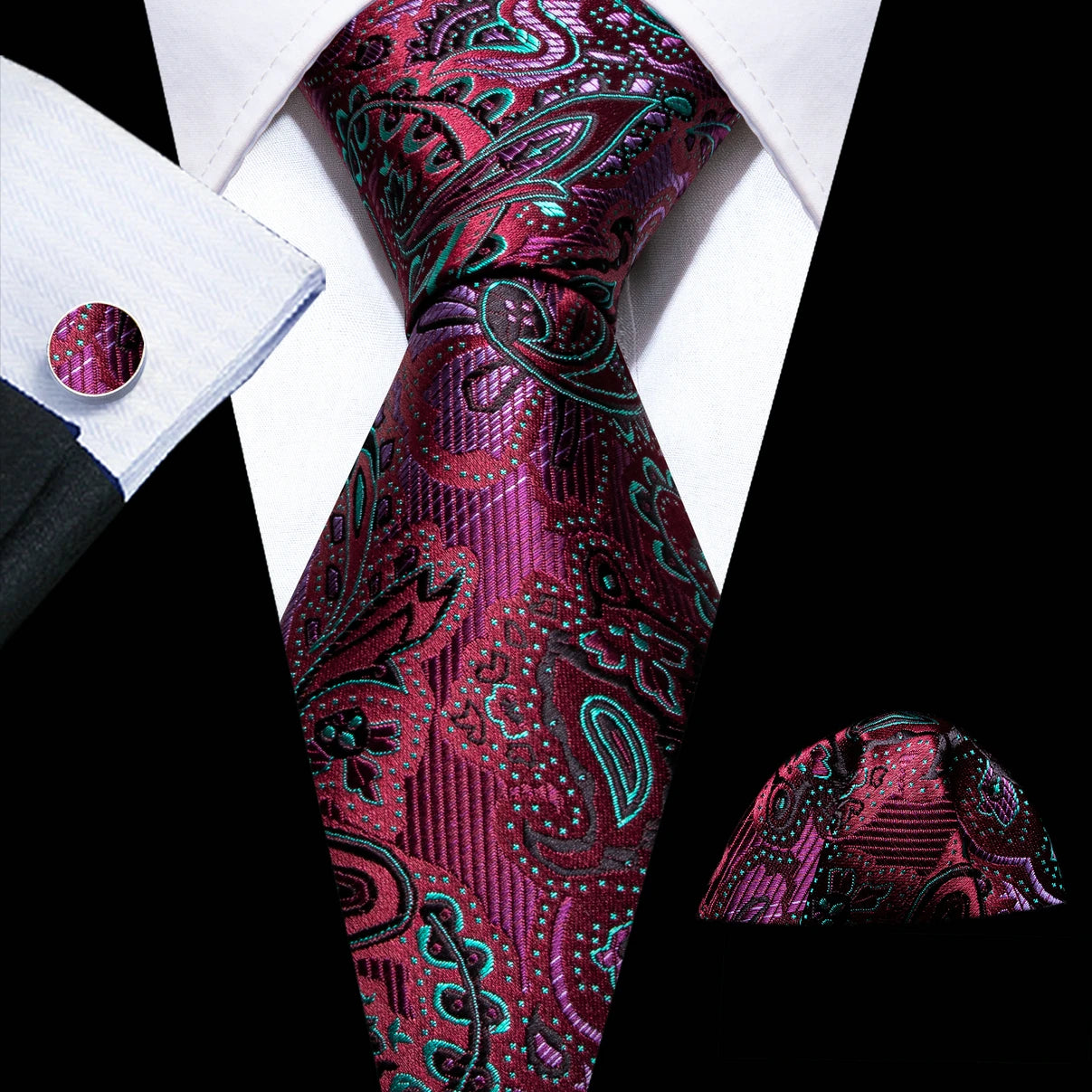 Corbata de boda de seda roja con rayas de tejido jacquard para hombre, juego de corbata, pañuelo y gemelos, Barry.Wang, diseñador de moda FA-5028
