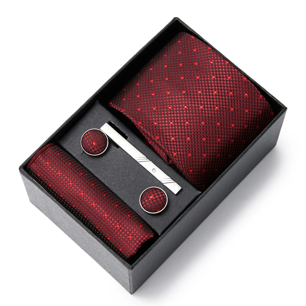 2023 New Style Wedding Gift Tie Pocket Squares Set Necktie Box Men Solid Black Suit Accessories Fit Wedding