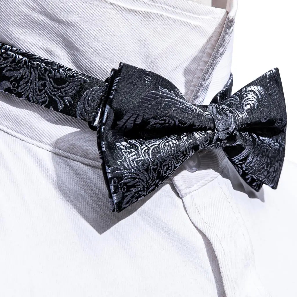 Barry.Wang Silk Mens Bow Tie White Green Pink Purple Jacquard Paisley Floral Pre-Tied Bowtie Hanky Cuffs Set Wedding Business