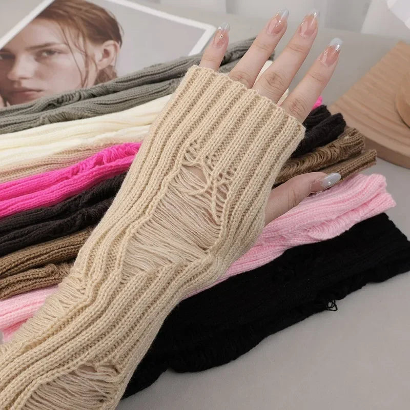 Unisex-Handschuhe, zerfetzt, Punk, Gothic, halbfingerlos, Manschette, Strickhandschuhe, Damen und Herren, weiche Fäustlinge, gebrochene Stretch-Armwärmer