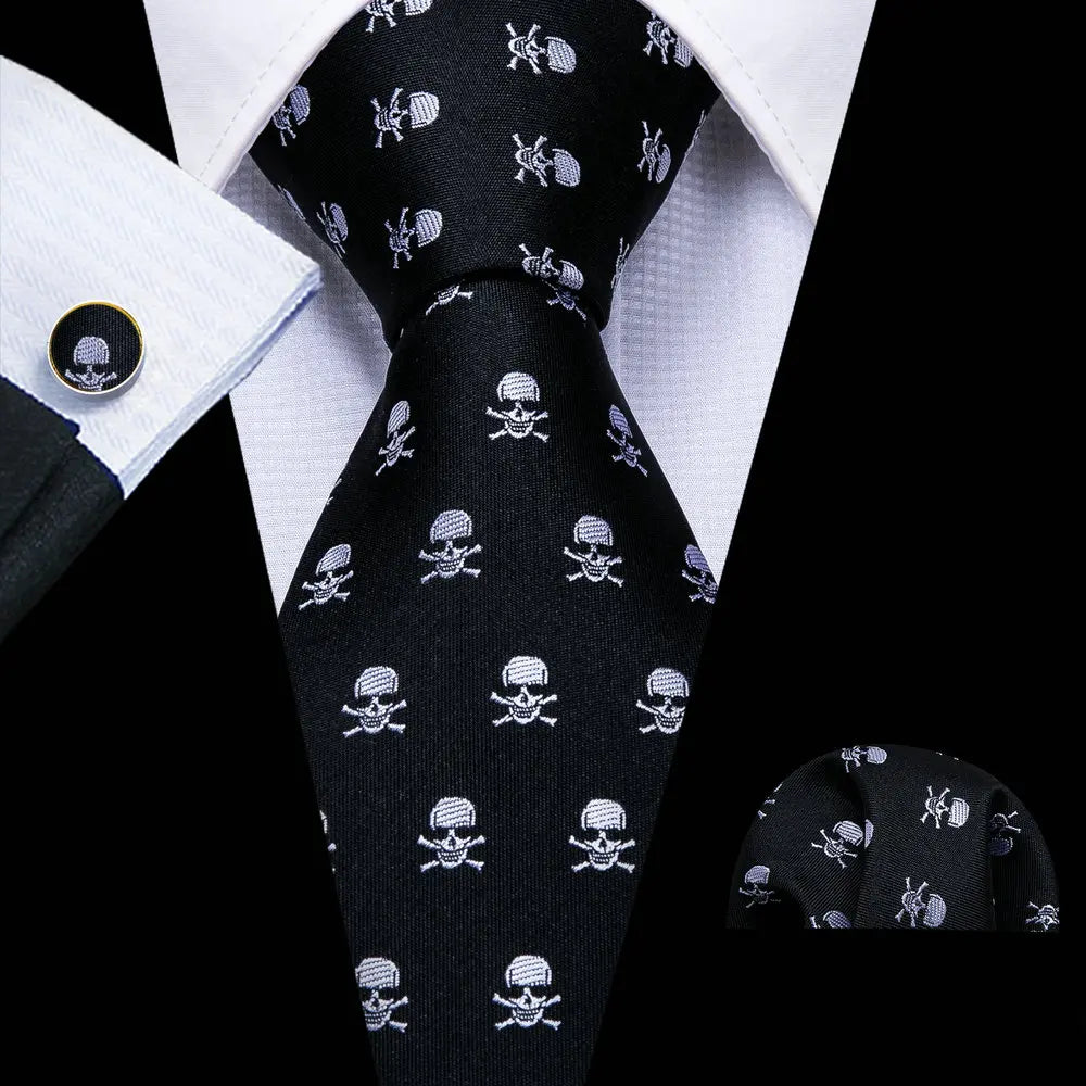 Corbatas de seda negras para hombre, clásicas, lisas, de alta calidad, tejidas, de bolsillo, con gemelos, para fiestas, formales, de diseño Barry.Wang