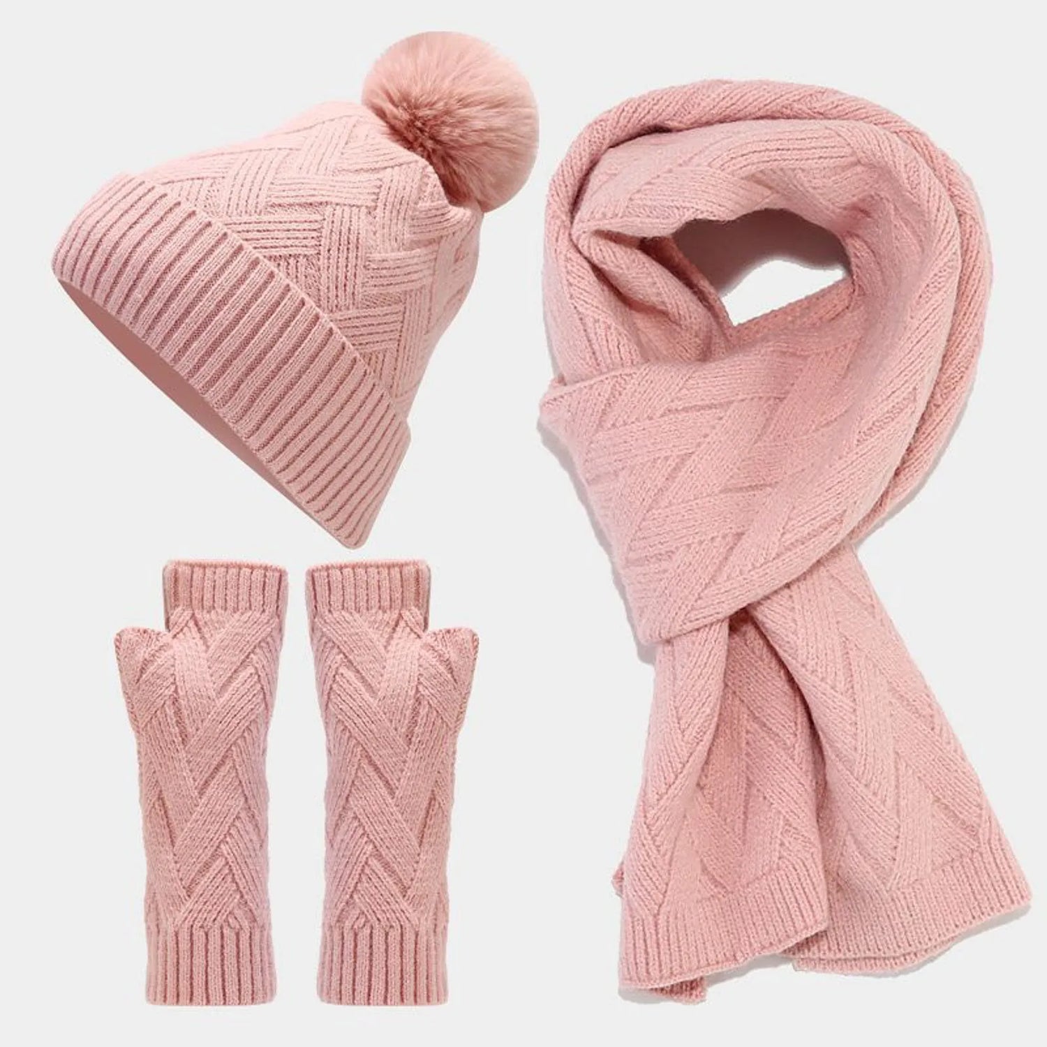 Damen & Herren Herbst Winter Warme Wollmütze Schal Handschuhe Slouchy Dreiteiliges Winter Schnee Strickmütze Schal Handschuhe Mütze Set für Teenager Mädchen