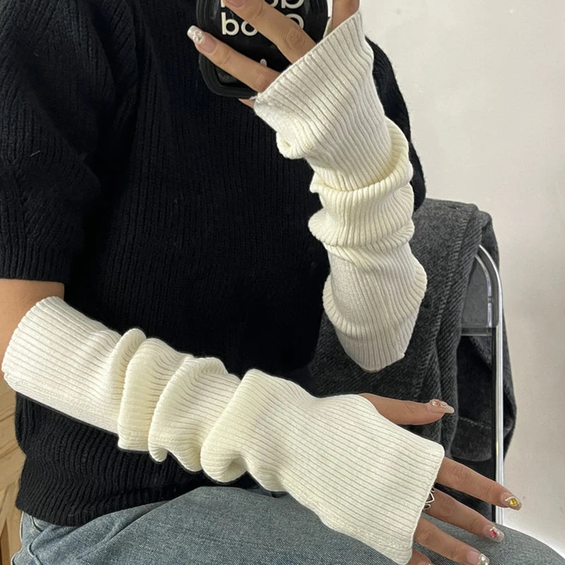 Y2K Fingerless Mittens Women Knitted Gloves Cosplay Anime Gloves Winter Arm Warmers Punk Gothic Harajuku Knit Mitten Arm Sleeves